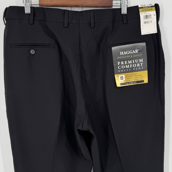 Haggar Mens Classic Fit Premium Comfort Dress Pants 40 x 29 Black NWT - Picture 1 of 6